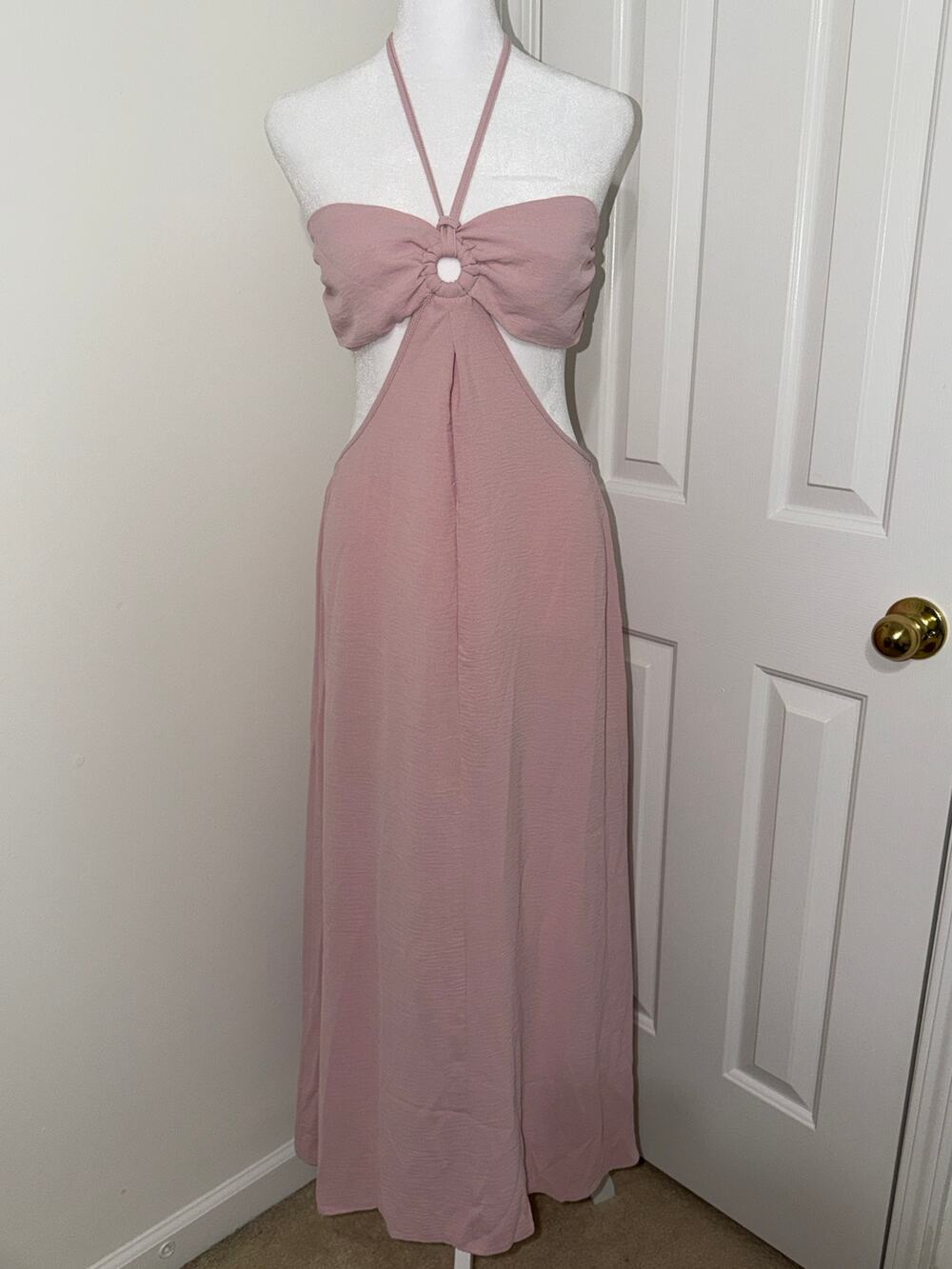 Pink Blush Bow Front Halter Maxi Dress Open Back Cutout